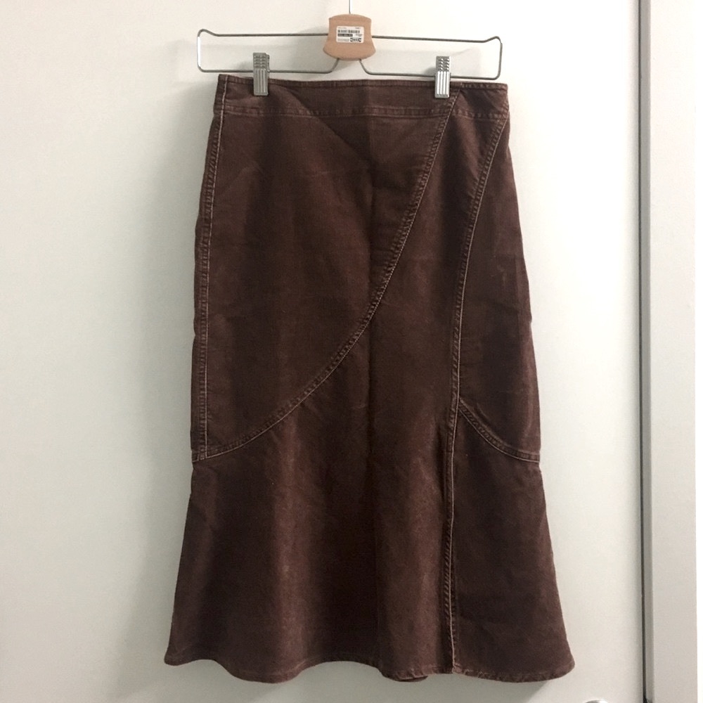 Olsen Europe Burnt Brown Corduroy A-Line Midi Skirt